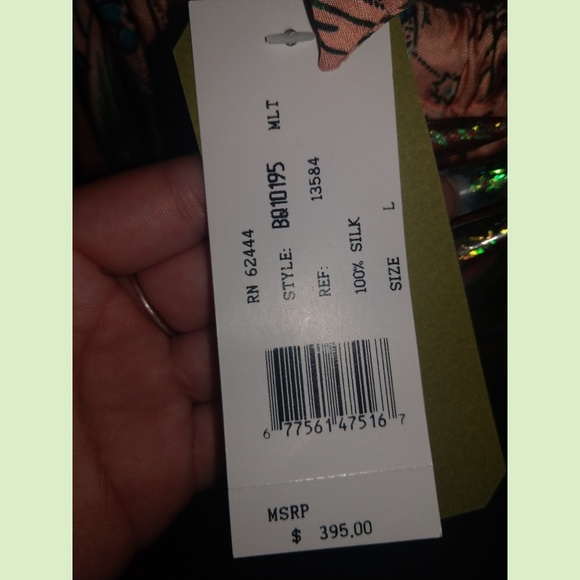 100% Silk Nicole Miller Artelier Low Open Back Boho Tropical Halter Maxi Dress - Picture 5 of 7